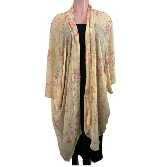 NWT American Eagle AEO Floral Kimono Duster One Size Yellow - Picture 1 of 8